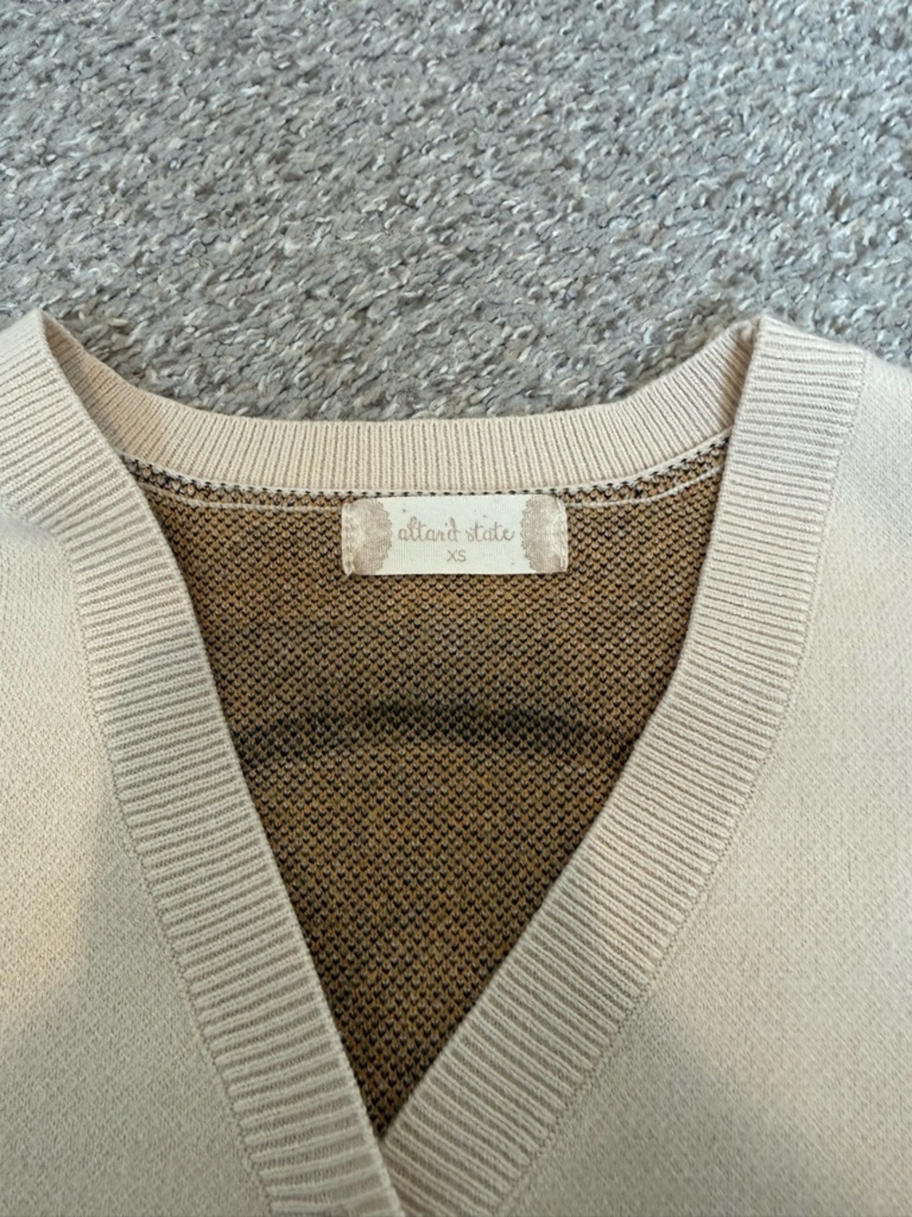 Altar'd State Cream V-Neck Cardigan with Black Checkerboard Sleeves - Picture 2 of 3